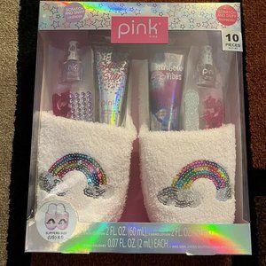 Pink Viva Slippers Manicure Pedicure Lotion Set 10Pc Size 8.5